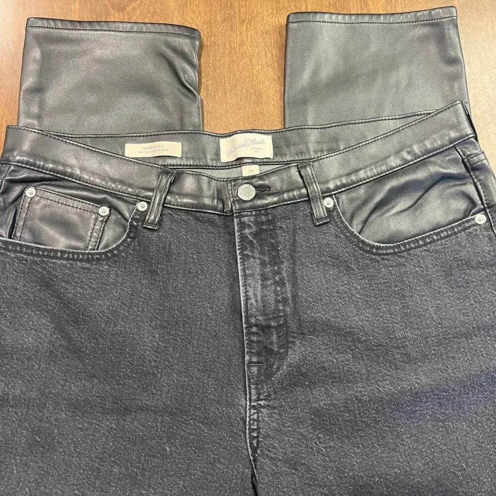 Universal Thread Mid-Rise 80s Slim Jeans Faux Leather Back Women's Size 16 Black